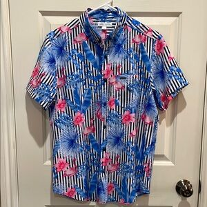 Floral Striped Men's Shirt - Blue and Pink